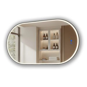 Lustro łazienkowe 50×100 czarny mat LED Dual dotyk + mata owalne 994731