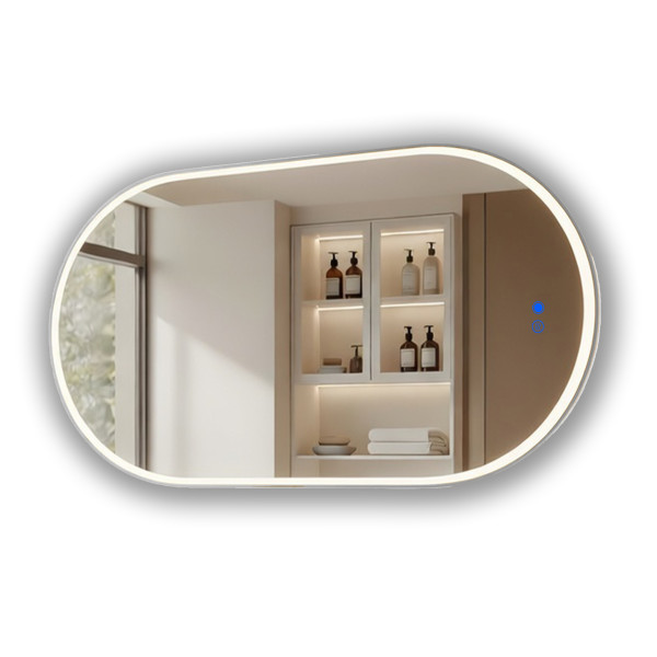 Lustro łazienkowe 50x100 srebro szczotkowane LED dotyk + mata owalne 994724