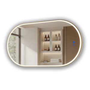 Lustro łazienkowe 50×100 złoto szczotkowane LED dotyk + mata owalne 994739