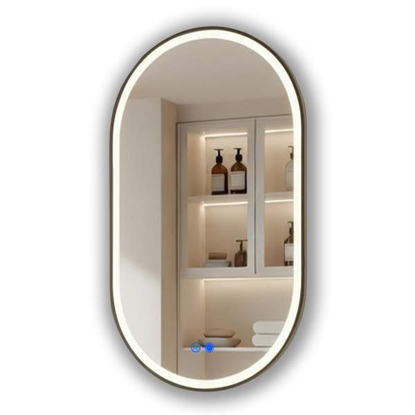 Lustro łazienkowe 50x80 czarny mat LED Dual dotyk + mata owalne 994726