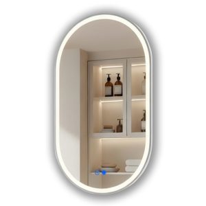 Lustro łazienkowe 50×80 srebro szczotkowane LED dotyk + mata owalne 994737