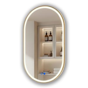 Lustro łazienkowe 50×80 złoto szczotkowane LED dotyk + mata owalne 994734
