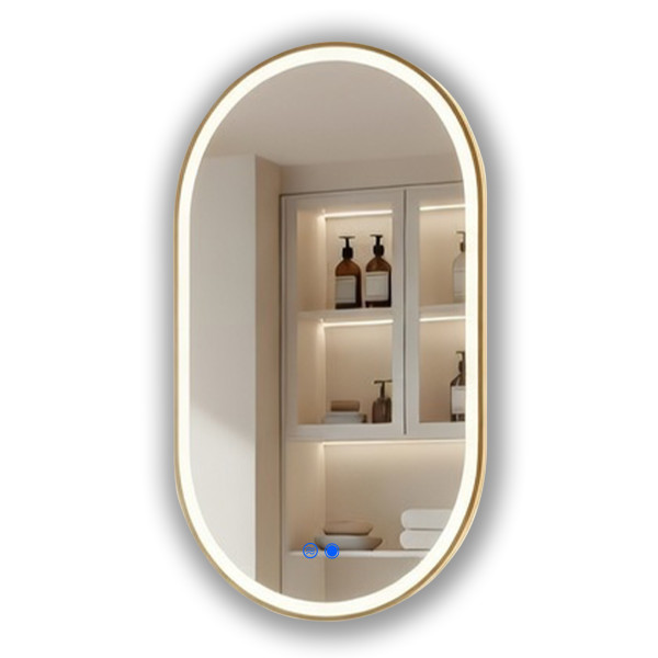 Lustro łazienkowe 50x80 złoto szczotkowane LED dotyk + mata owalne 994734