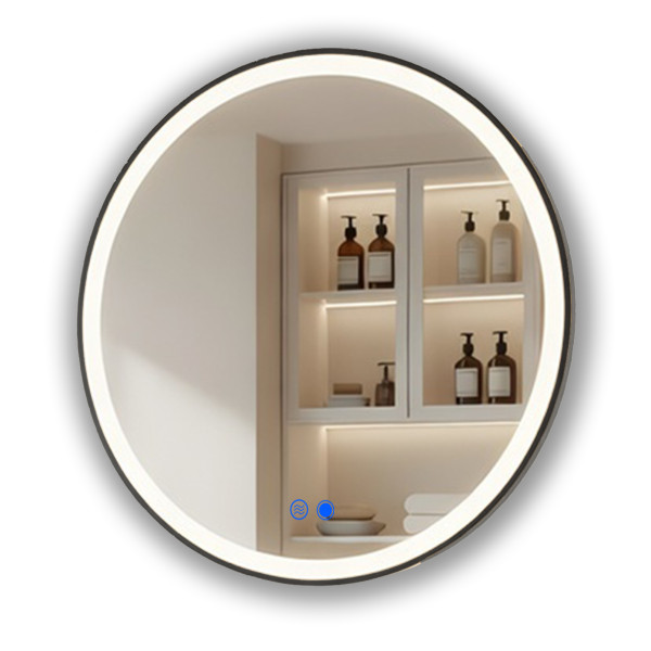 Lustro łazienkowe 60x60 czarny mat LED Dual dotyk + mata okrągłe 994745