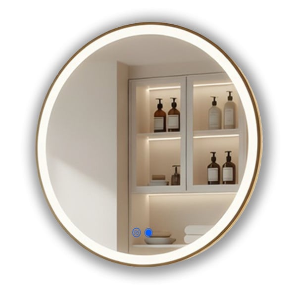 Lustro łazienkowe 60x60 złoto szczotkowane LED dotyk + mata okrągłe 994736