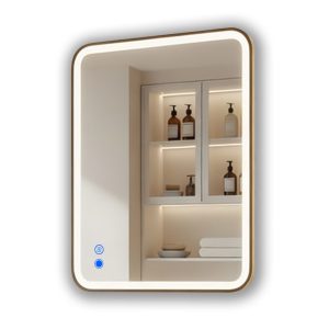Lustro łazienkowe 80×60 złoto szczotkowane LED dotyk + mata zaokrąglone 994733 Lustro łazienkowe 80×60 złoto szczotkowane LED dotyk + mata zaokrąglone 994733