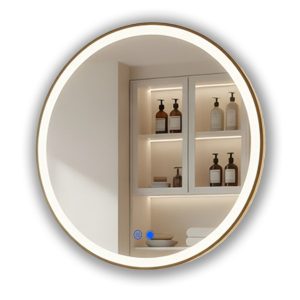 Lustro łazienkowe 80×80 złoto szczotkowane LED dotyk + mata okrągłe 994738 Lustro łazienkowe 80×80 złoto szczotkowane LED dotyk + mata okrągłe 994738