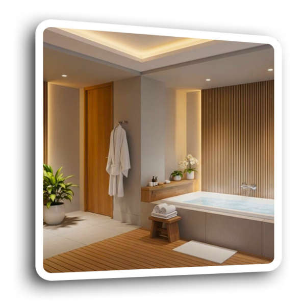 Lustro led 100x100 zaokrąglone rogi piaskowane podświetlane + cob 480 diod 937236