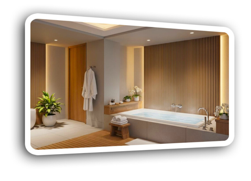 Lustro led 100x80cm zaokrąglone rogi piaskowane podświetlane + cob 480 diod 937280