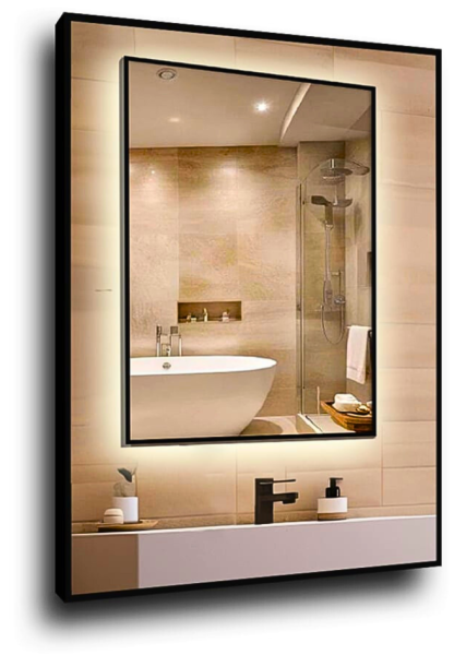 Lustro led 40x70cm w czarnej ramie aluminiowej loftowe wodoodporne ledy 740978