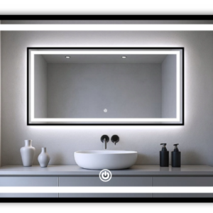 Lustro led 60×50 cob 608 diod/m w czarnej ramie aluminiowej mat + włącznik 741042 Lustro led 60×50 cob 608 diod/m w czarnej ramie aluminiowej mat + włącznik 741042