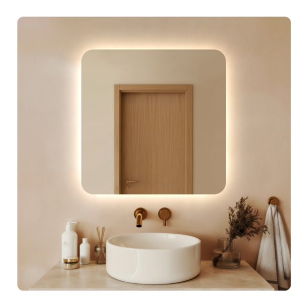 Lustro led 60x60 cm zaokrąglone rogi podświetlane ledowe + cob 480 diod/m 930297