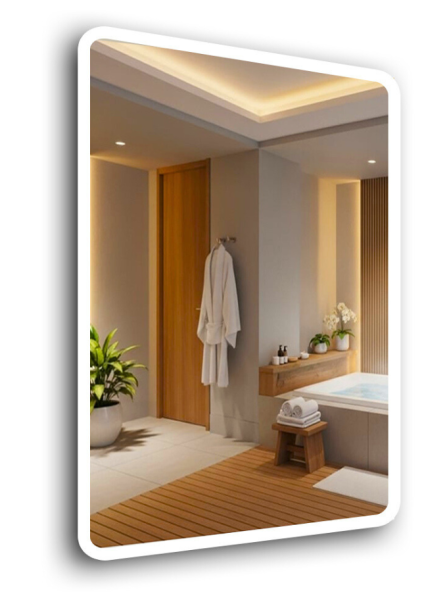 Lustro led 60x80 zaokrąglone rogi piaskowane podświetlane + cob 480 diod 937248