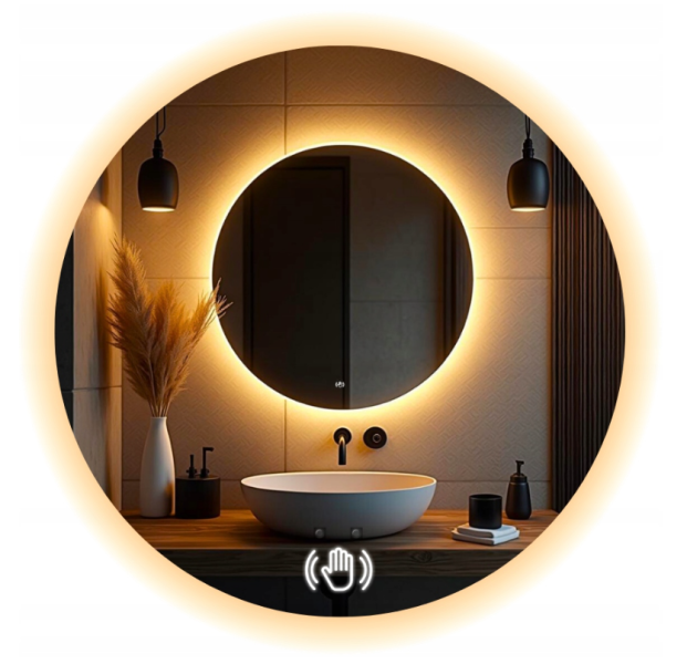 Lustro led 65 cm okrągłe z włącznikiem sensorycznym bezdotykowe na ruch 753615