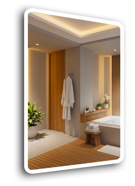 Lustro led 80x100 zaokrąglone rogi piaskowane podświetlane + cob 480 diod 937255