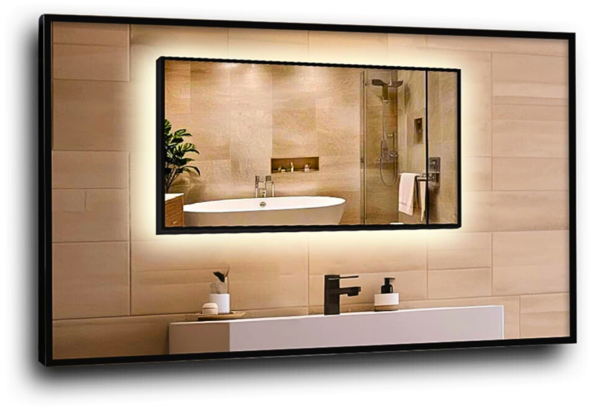 Lustro led 80x50cm w czarnej ramie aluminiowej mat loftowe wodoodporne ledy 740997