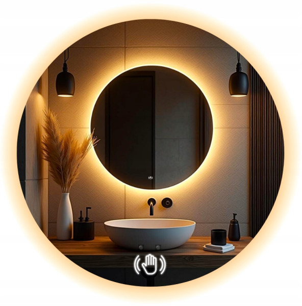 Lustro led 90 cm okrągłe z włącznikiem sensorycznym bezdotykowe na ruch 753630