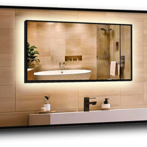 Lustro led 90x40cm w czarnej ramie aluminiowej mat loftowe wodoodporne ledy 741092