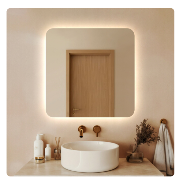 Lustro led 90x90 cm zaokrąglone rogi podświetlane ledowe + cob 480 diod/m 930252