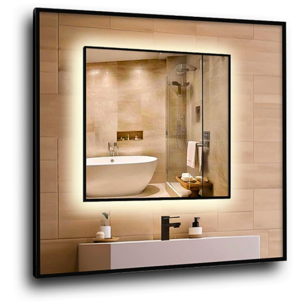 Lustro led 90x90cm w czarnej ramie aluminiowej mat loftowe wodoodporne ledy 741069