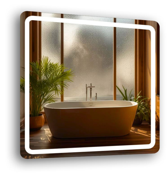 Lustro Led Zaokrąglone Rogi 70x70 cm Podświetlane Piaskowane + COB 480 Diod 1097976