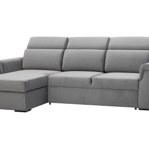 Narożnik lewostronny Violet rozkładany z pojemnikiem velvet szary 43308 Narożnik lewostronny Violet rozkładany z pojemnikiem velvet szary 43308