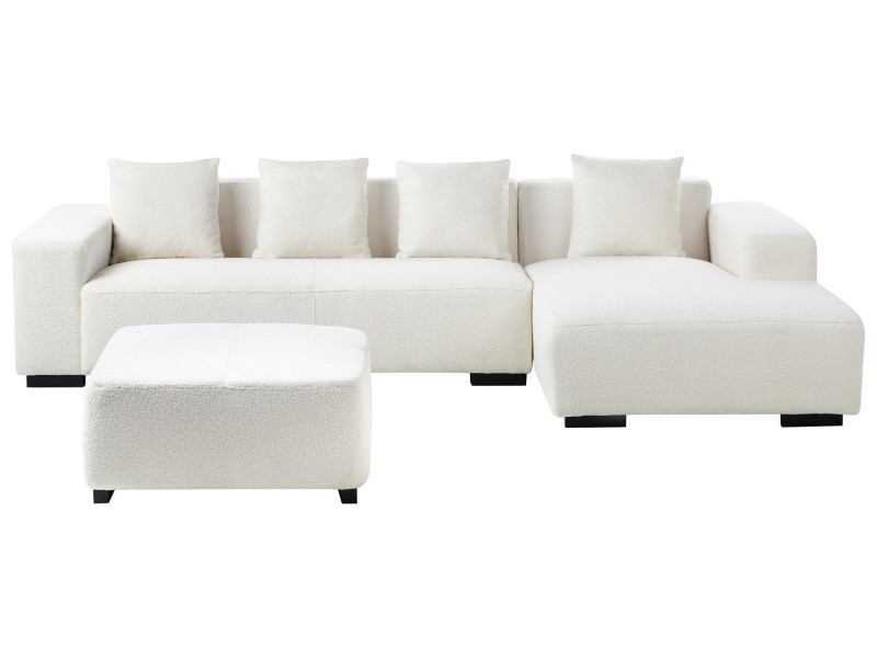 Narożnik lewostronny z otomaną sofa boucle biała 939109