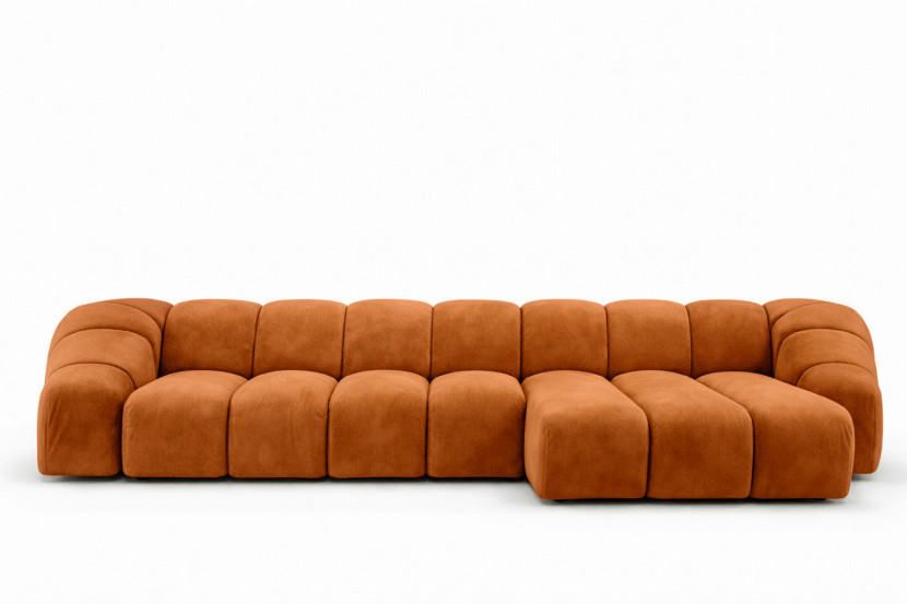 Narożnik modułowy L, welur Bluvel, Cynamonowy, Prawy, CROISSANT XL 969609