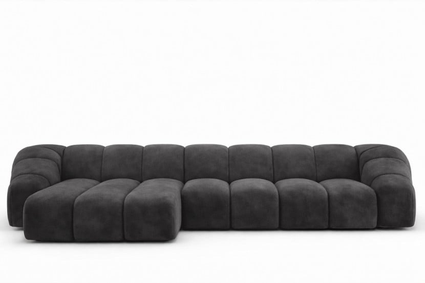 Narożnik modułowy L, welur Bluvel, Czarny, Lewy, CROISSANT XL 969641
