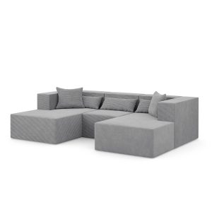 Narożnik Modułowy Nova U – 284x180x76cm, Fotel, 2x Otomana, Szary 750242