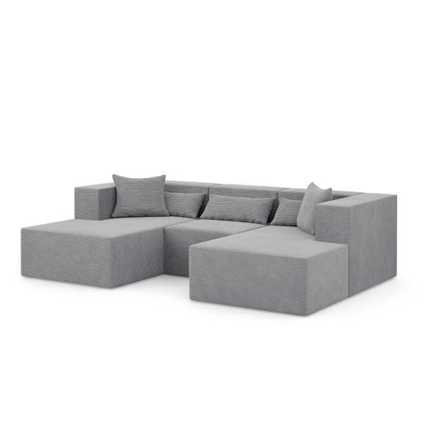 Narożnik Modułowy Nova U - 284x180x76cm, Fotel, 2x Otomana, Szary 750242