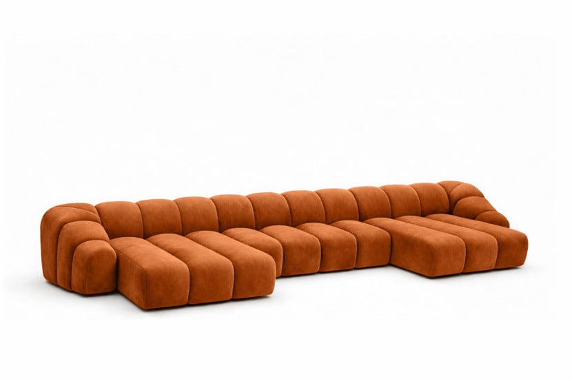 Narożnik modułowy U, welur Bluvel, Cynamonowy, CROISSANT U XL 969638