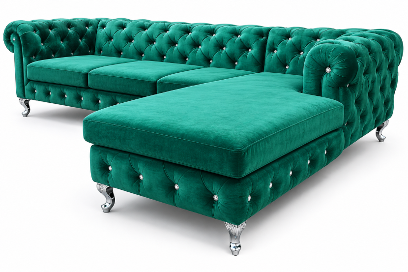 Narożnik Moet Light glamour pikowany 210x305 butelkowa zieleń wolnostojacy 961627