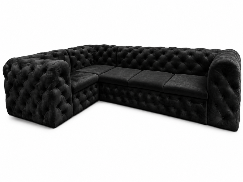 Narożnik Moet pikowany z funkcją spania 190x311 Amor Velvet czarny 238899