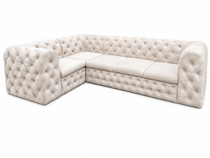 Narożnik Moet pikowany z funkcją spania velvet beżowy 190x311 238897