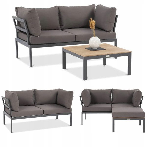 Narożnik Ogrodowy Modułowy JAVA Sofa Stolik 3w1 na Taras Ogrodowy Ciemny 60264