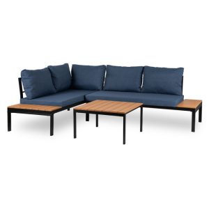 Narożnik Ogrodowy Zestaw Wypoczynkowy Sofa Stolik Poduszki Taras Granatowy 656270 Narożnik Ogrodowy Zestaw Wypoczynkowy Sofa Stolik Poduszki Taras Granatowy 656270
