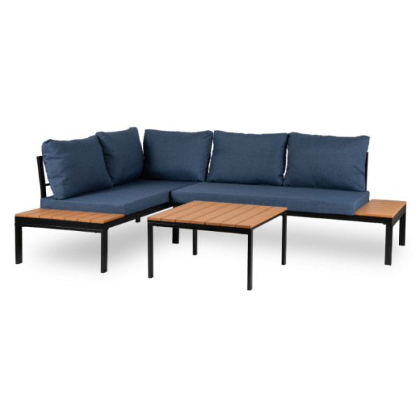 Narożnik Ogrodowy Zestaw Wypoczynkowy Sofa Stolik Poduszki Taras Granatowy 656270