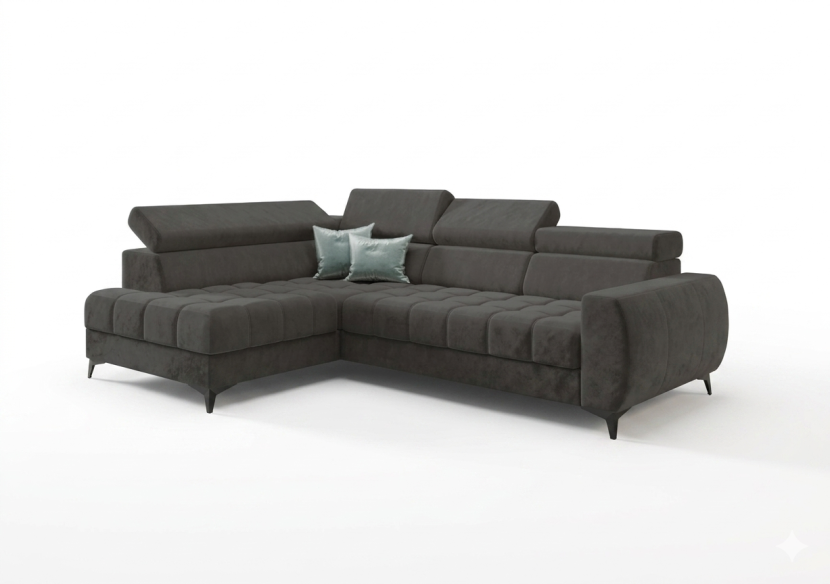 Narożnik Porto Mini 170x255 cm Alcantara Grafit Funkcja Spania Pojemnik 1030607