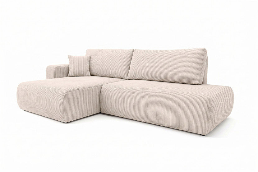 Narożnik z funkcją spania, sztruks Poso, Beżowy, Lewy, OPEN XL 1020635