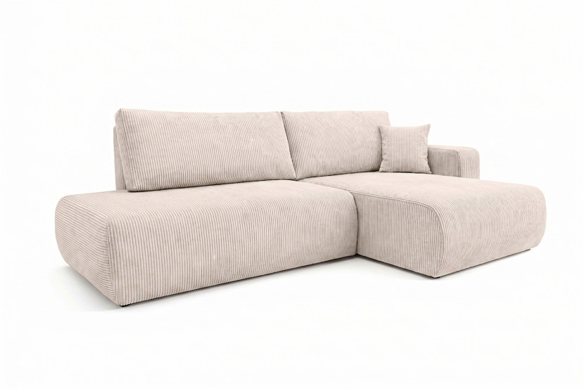 Narożnik z funkcją spania, sztruks Poso, Beżowy, Prawy, OPEN XL 1020536