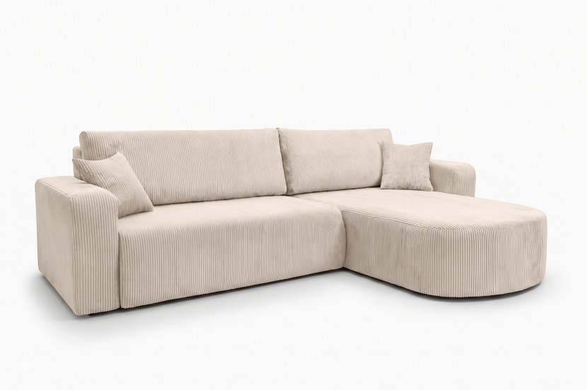 Narożnik z funkcją spania, sztruks Poso, Beżowy, Prawy, ROUND ONE XL 1020497
