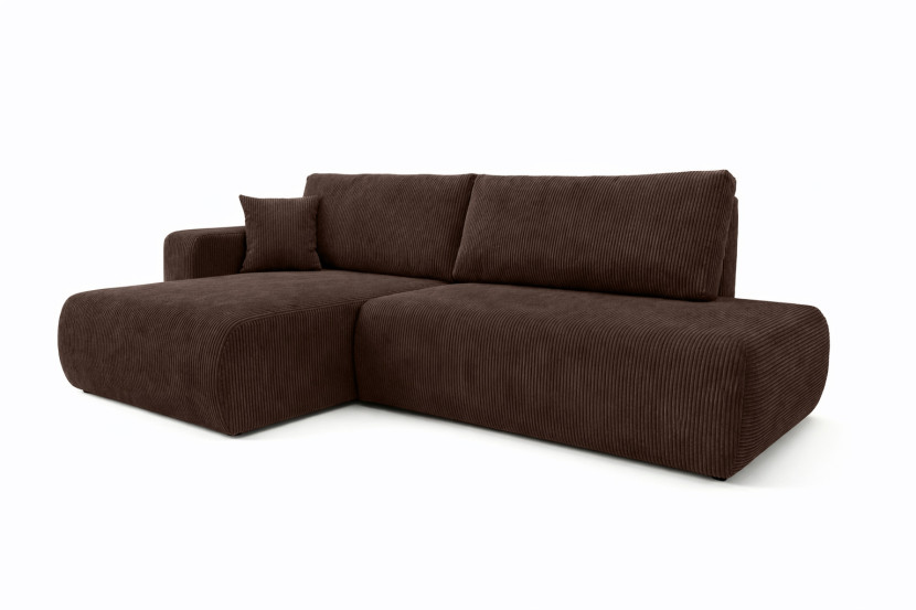 Narożnik z funkcją spania, sztruks Poso, Brązowy, Lewy, OPEN XL 1020724