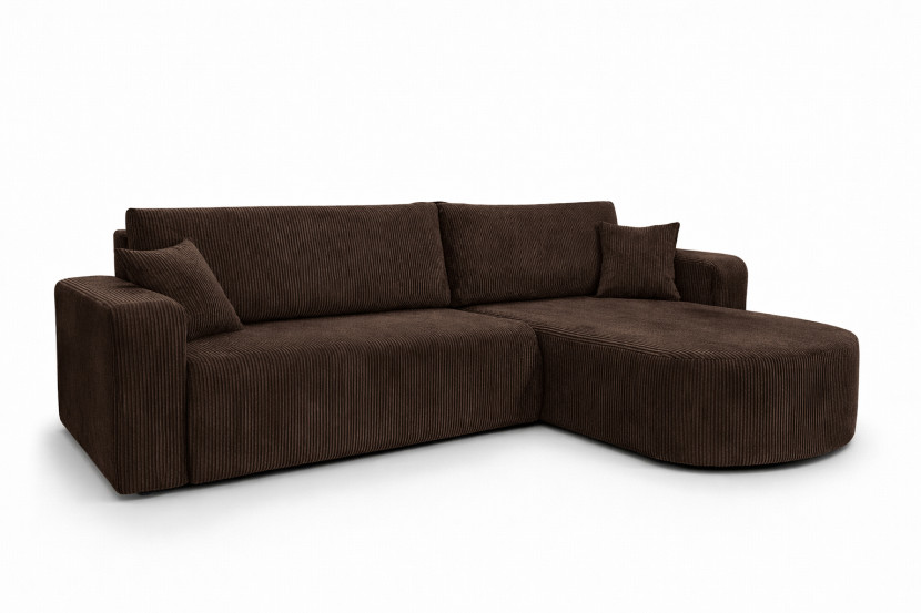 Narożnik z funkcją spania, sztruks Poso, Brązowy, Prawy, ROUND ONE XL 1020485