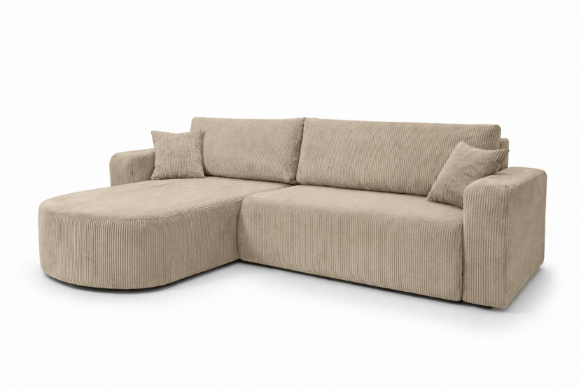 Narożnik z funkcją spania, sztruks Poso, Ciemnobeżowy, Lewy, ROUND ONE XL 1020591