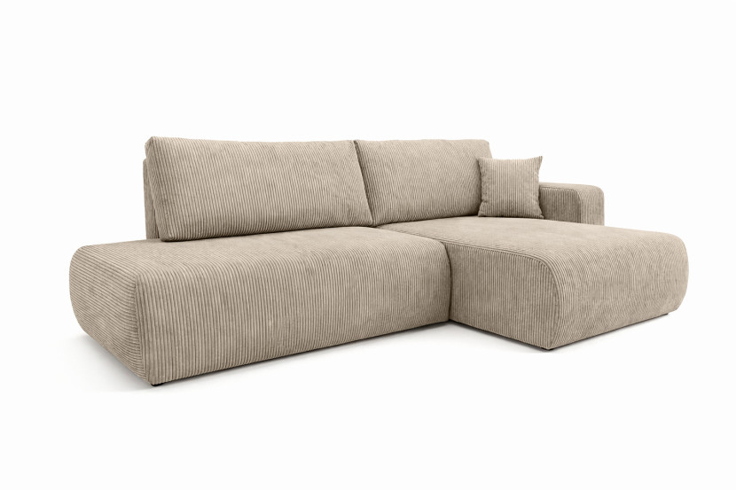 Narożnik z funkcją spania, sztruks Poso, Ciemnobeżowy, Prawy, OPEN XL 1020567