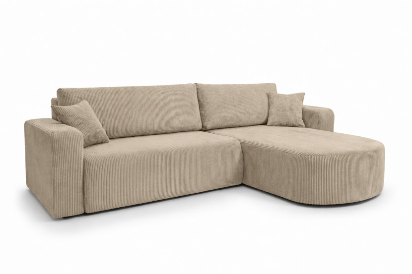 Narożnik z funkcją spania, sztruks Poso, Ciemnobeżowy, Prawy, ROUND ONE XL 1020703