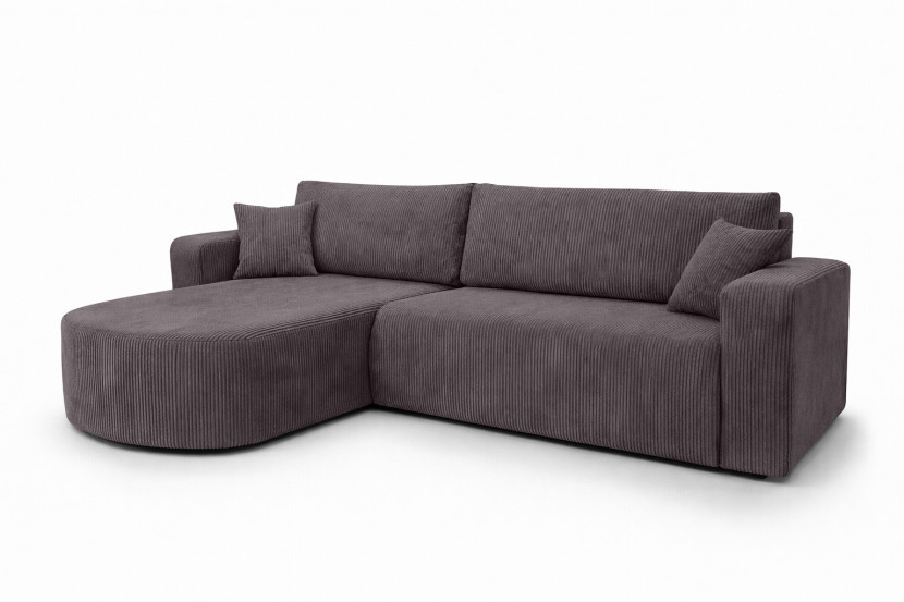 Narożnik z funkcją spania, sztruks Poso, Ciemnoszary, Lewy, ROUND ONE XL 1020674