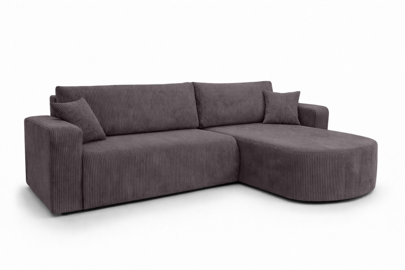 Narożnik z funkcją spania, sztruks Poso, Ciemnoszary, Prawy, ROUND ONE XL 1020670
