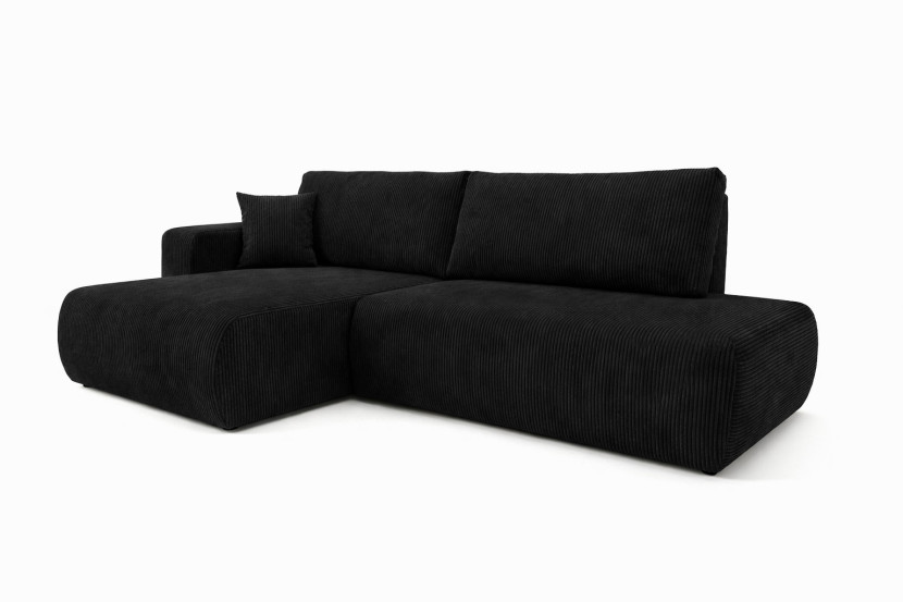 Narożnik z funkcją spania, sztruks Poso, Czarny, Lewy, OPEN XL 1020535
